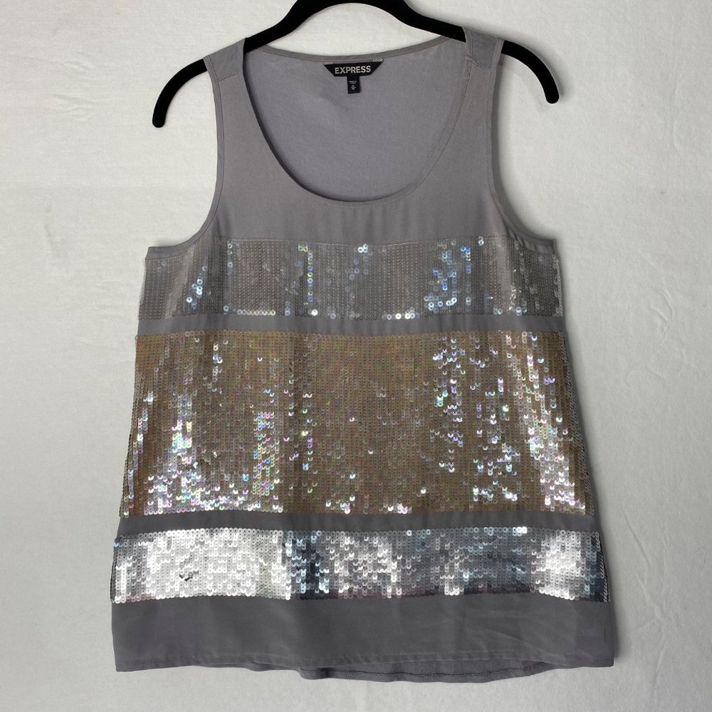 Express Grey Neutral Sequined Sleeveless Size Medium - Picture 11 of 11